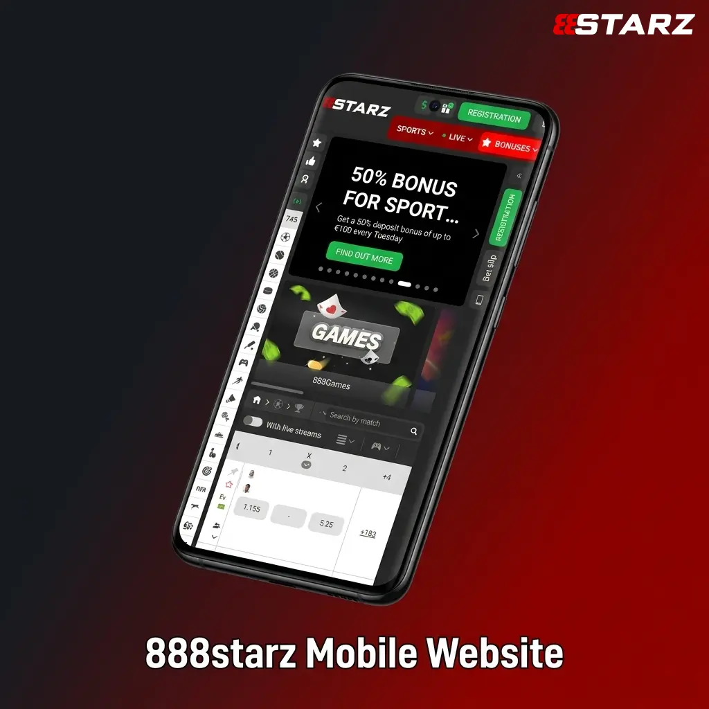 888starz mobile website interface displayed on a smartphone screen showing casino games and betting options