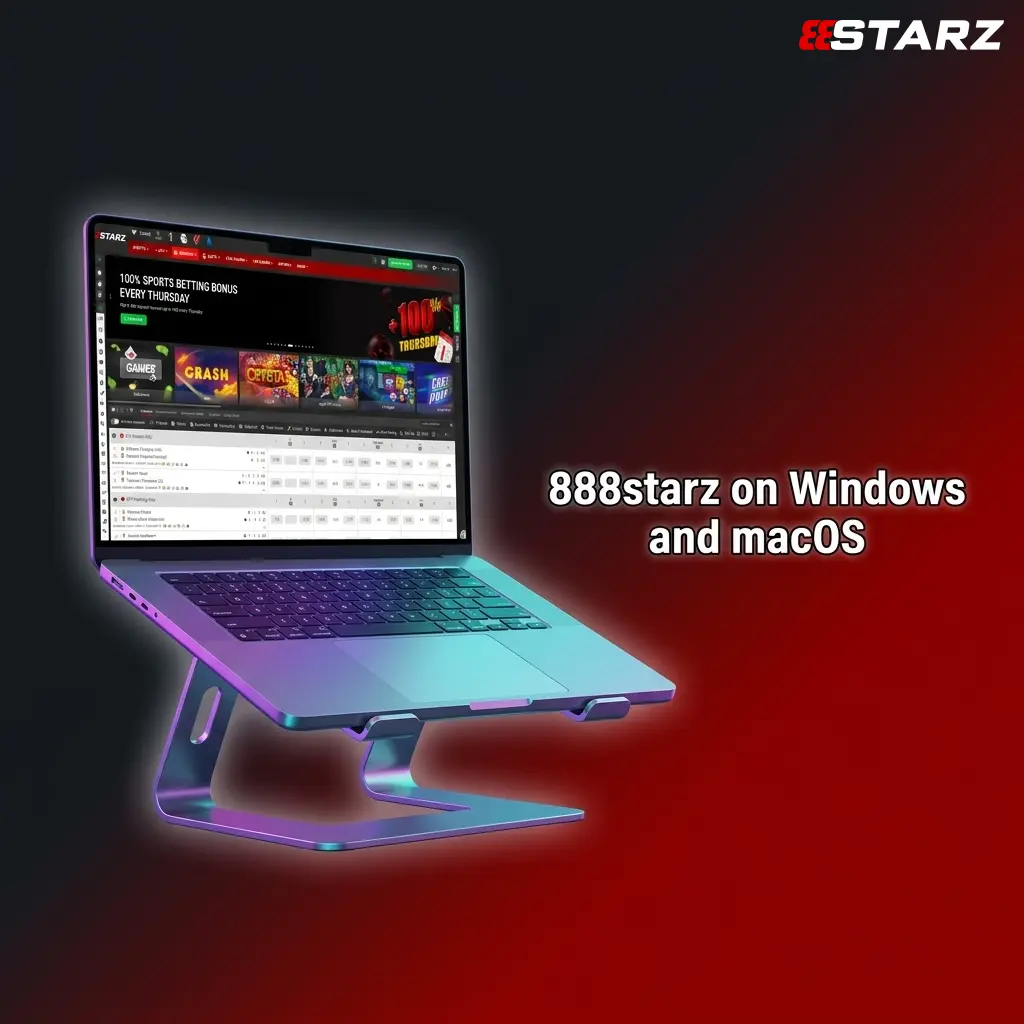888starz casino app interface displayed on Windows and macOS desktop computers side by side