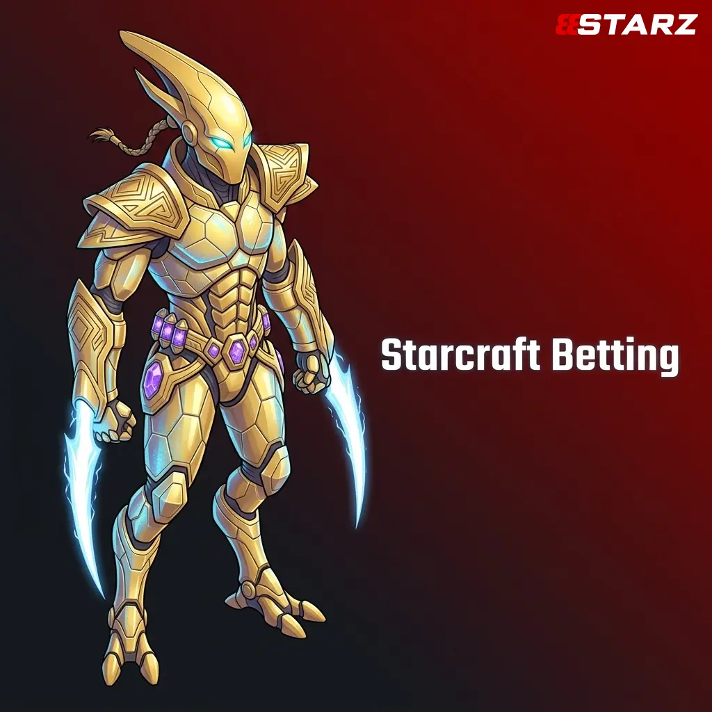 StarCraft esports betting scene with players competing at high-level tournament gameplay on futuristic strategy maps