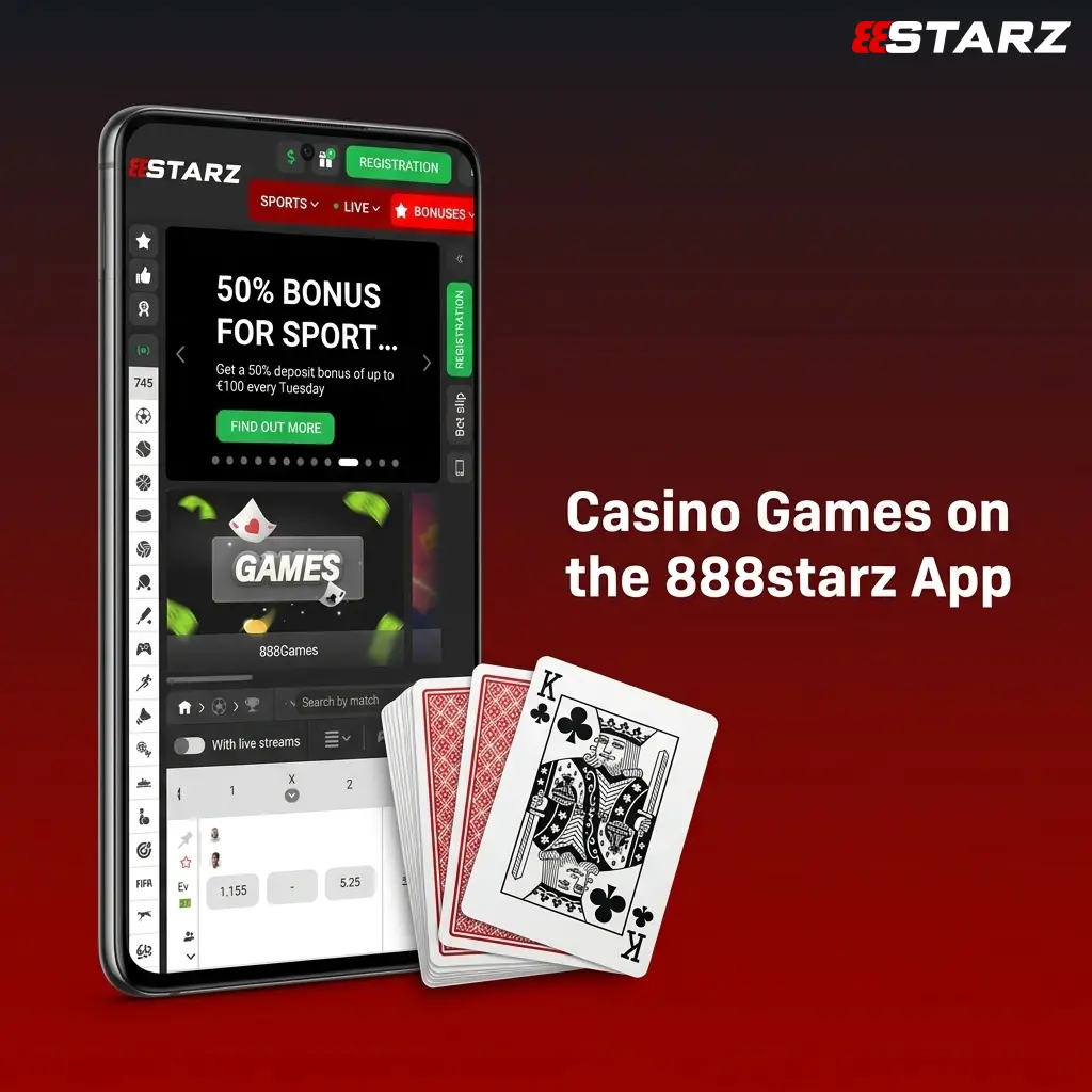 888starz app casino games interface showing slots, table games, and live dealer options on mobile screen