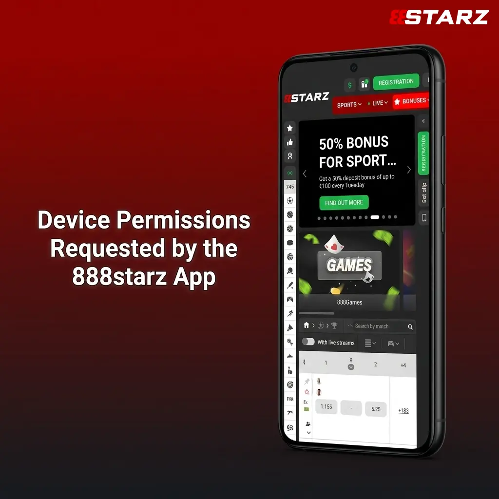 888starz app requesting device permissions including camera, storage, location, and notifications on a smartphone screen