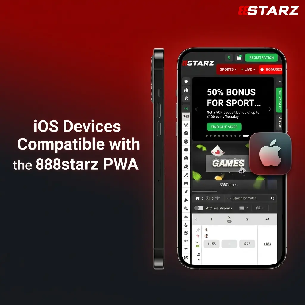 iPhone and iPad devices compatible with 888starz PWA app displayed on iOS platform