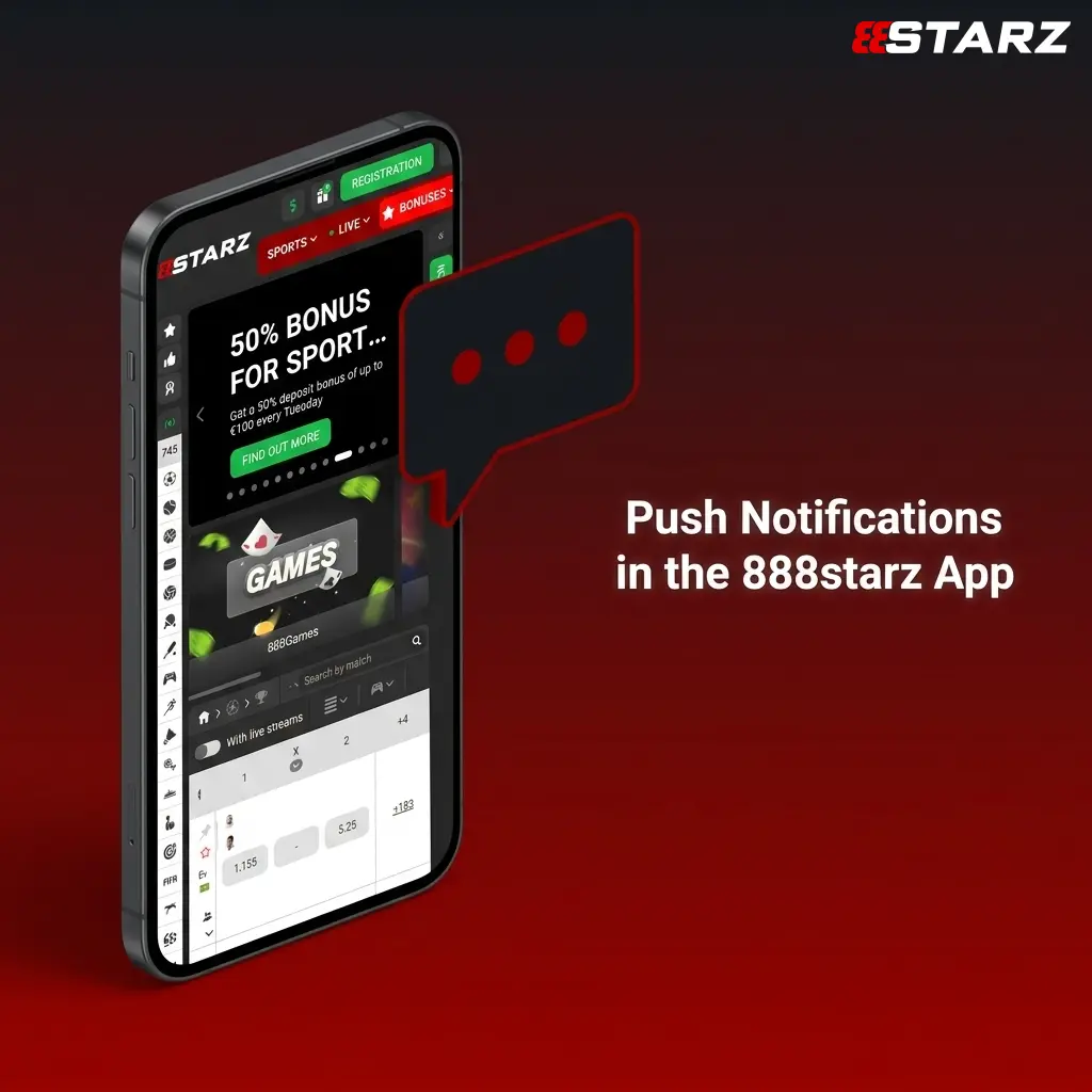 888starz app push notifications settings screen showing alerts and updates on a mobile device